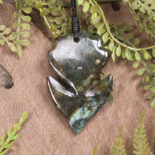 Pīwakawaka or Fantail Bird Pendant carved from Inanga Pounamu - NZ Greenstone