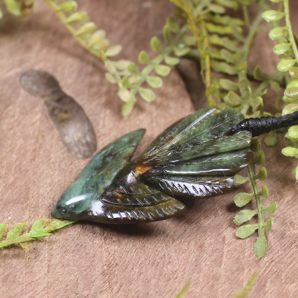Pīwakawaka or Fantail Bird Pendant carved from Inanga Pounamu - NZ Greenstone