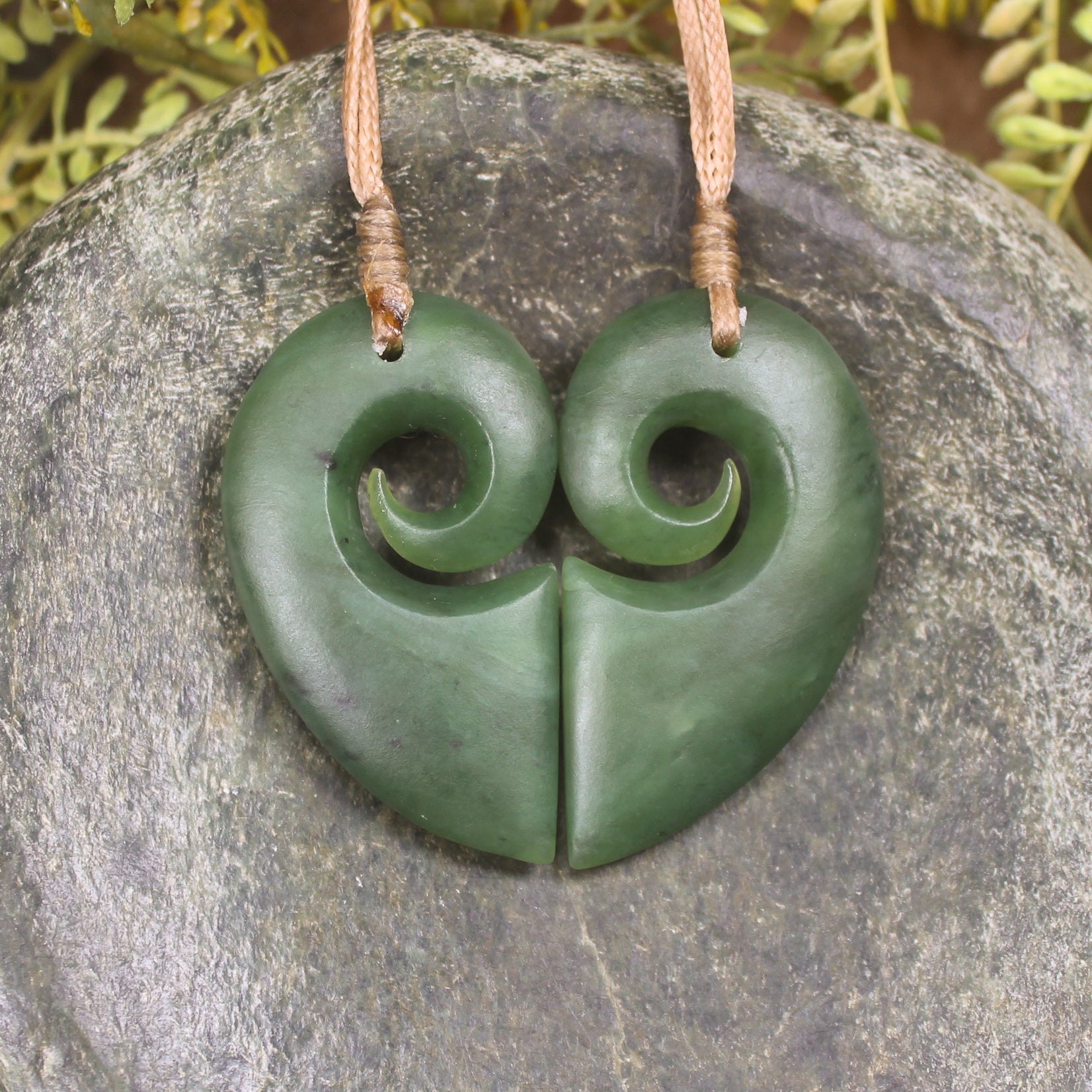 Koru Heart pendant carved from Hapopo Pounamu - NZ Greenstone