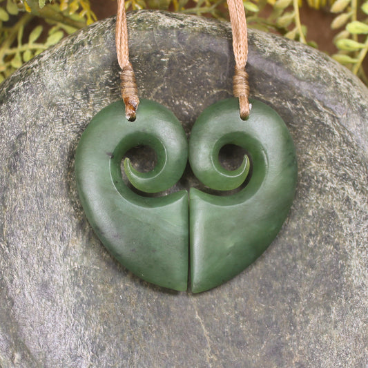 Koru Heart pendant carved from Hapopo Pounamu - NZ Greenstone