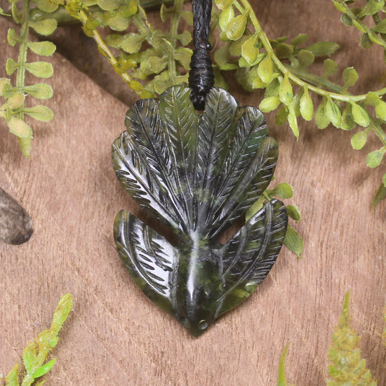 Pīwakawaka or Fantail Bird Pendant carved from Douglas Creek Pounamu - NZ Greenstone