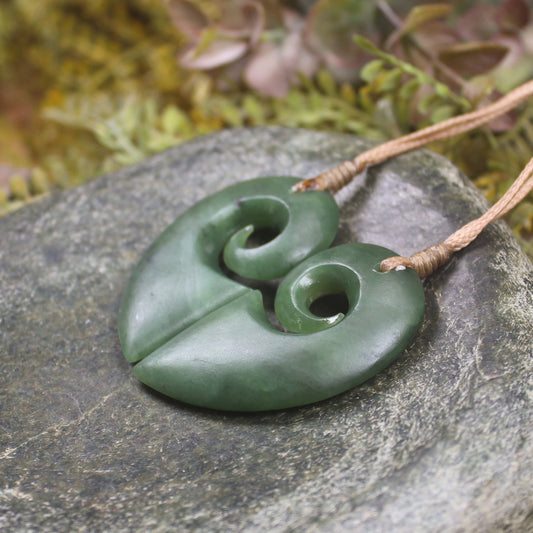 Koru Heart pendant carved from Hapopo Pounamu - NZ Greenstone