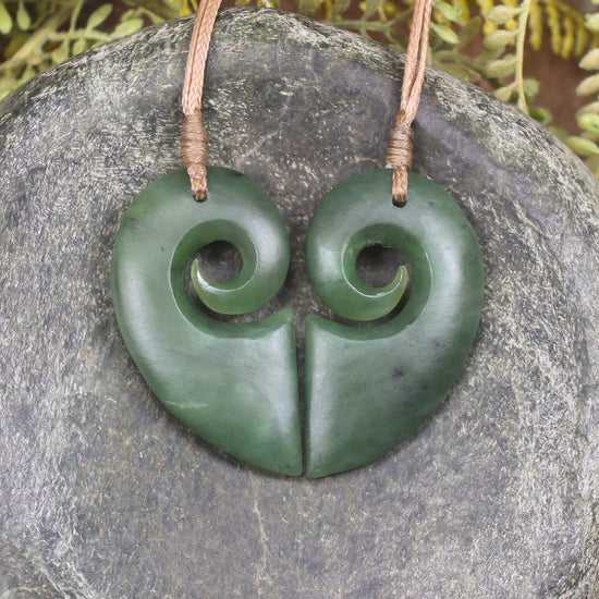 Koru Heart pendant carved from Hapopo Pounamu - NZ Greenstone