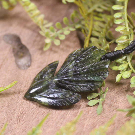 Pīwakawaka or Fantail Bird Pendant carved from Douglas Creek Pounamu - NZ Greenstone