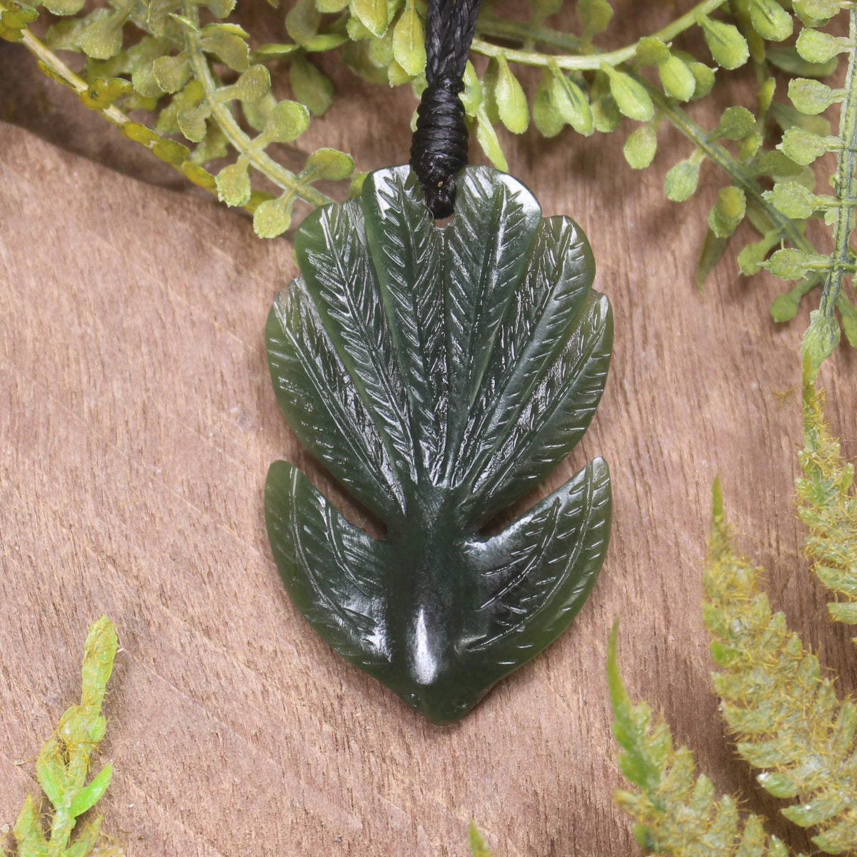 Pīwakawaka or Fantail Bird Pendant carved from Kawakawa Pounamu - NZ Greenstone