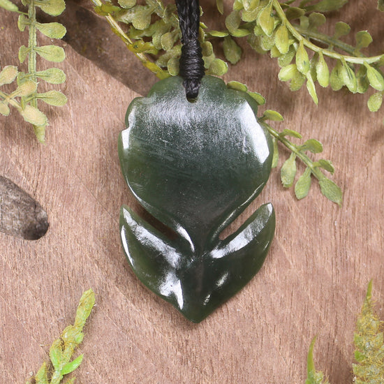Pīwakawaka or Fantail Bird Pendant carved from Kawakawa Pounamu - NZ Greenstone