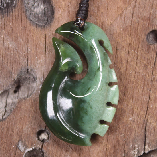 Hei Matau or Fish Hook carved from Kawakawa Pounamu - NZ Greenstone
