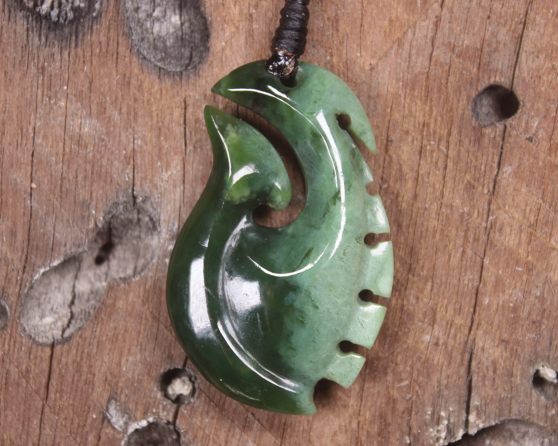 Hei Matau or Fish Hook carved from Kawakawa Pounamu - NZ Greenstone