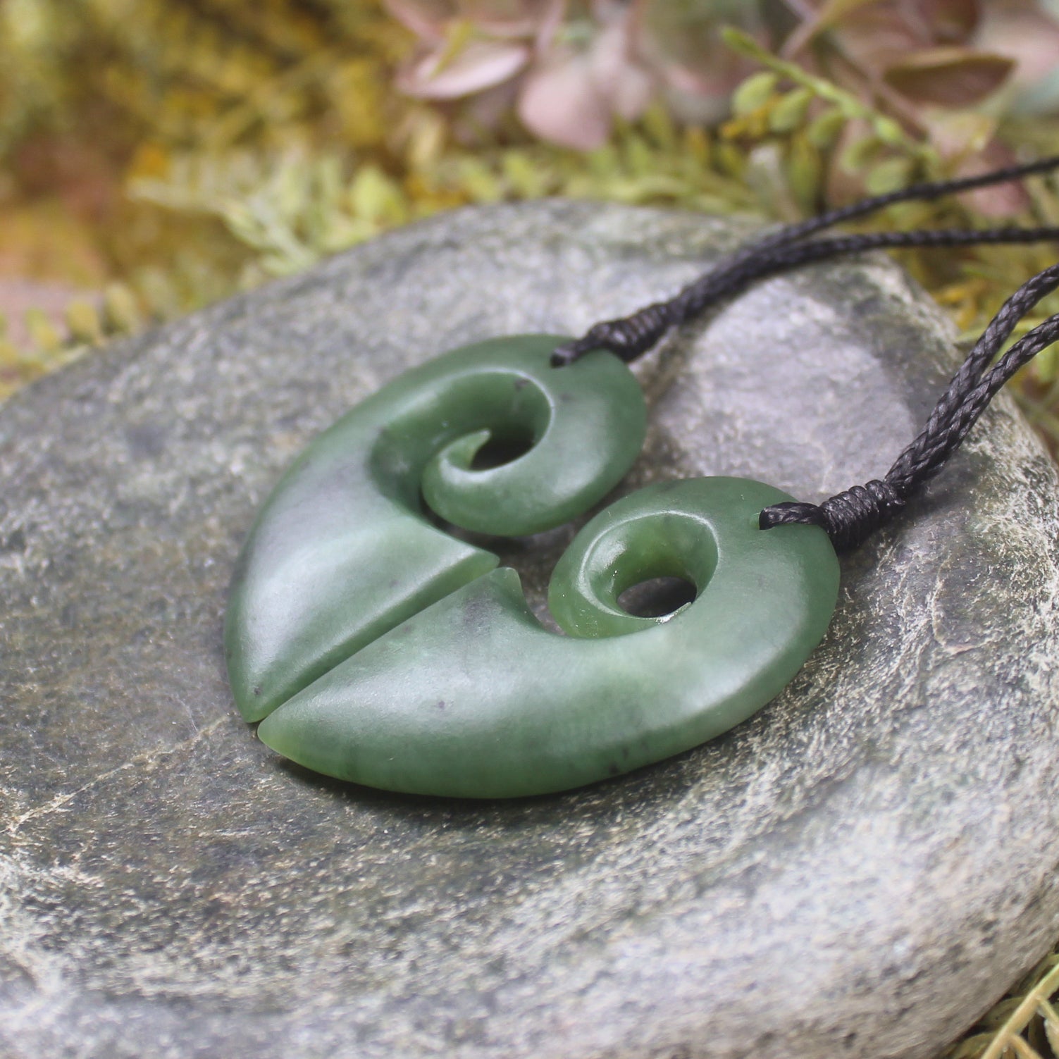 Koru Heart pendant carved from Hapopo Pounamu - NZ Greenstone