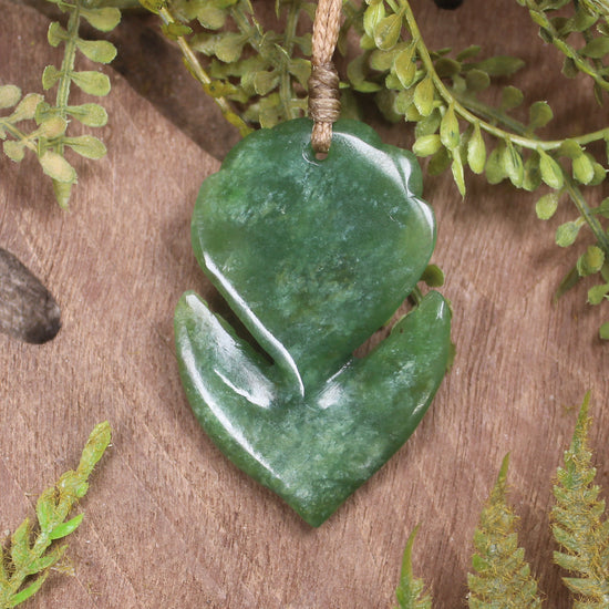 Pīwakawaka or Fantail Bird Pendant carved from Kawakawa Pounamu - NZ Greenstone
