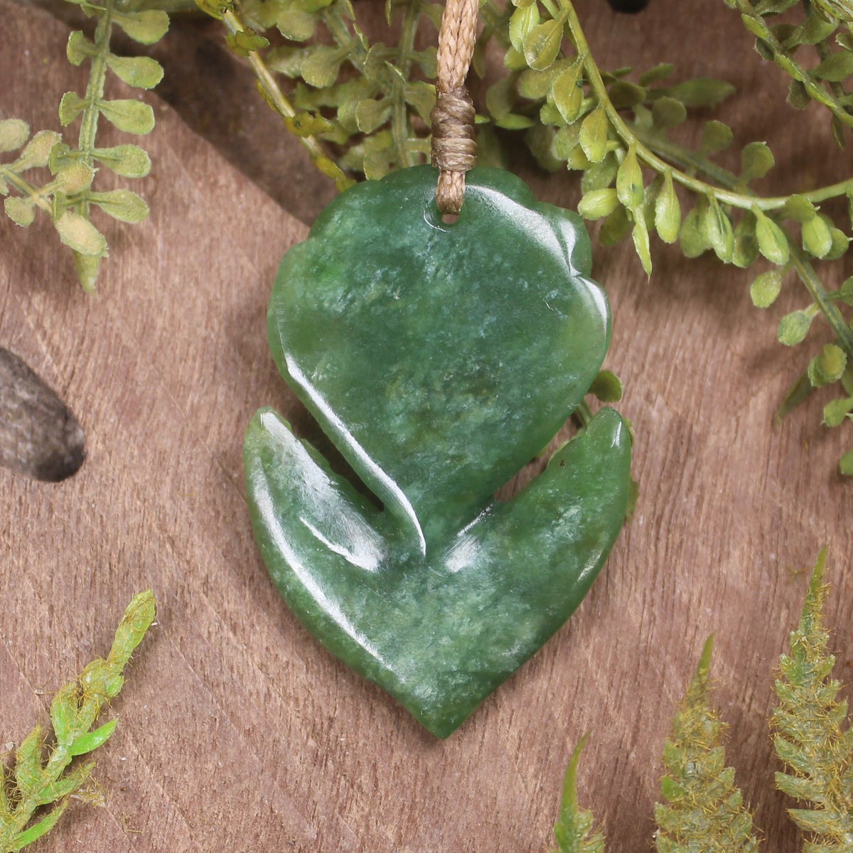 Pīwakawaka or Fantail Bird Pendant carved from Kawakawa Pounamu - NZ Greenstone