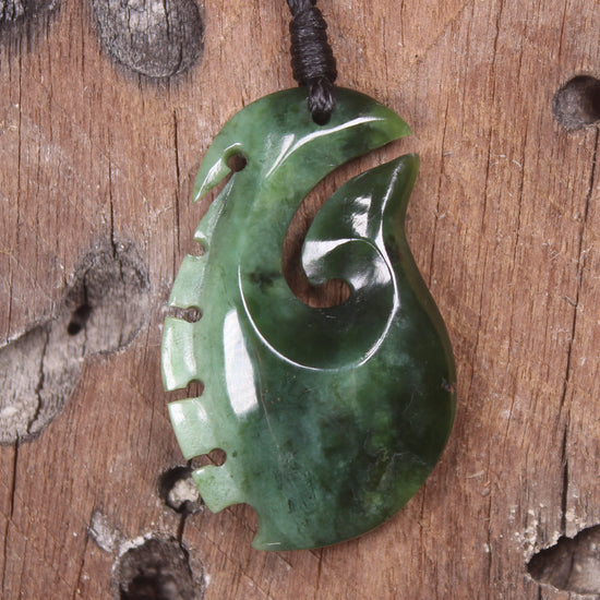 Hei Matau or Fish Hook carved from Kawakawa Pounamu - NZ Greenstone