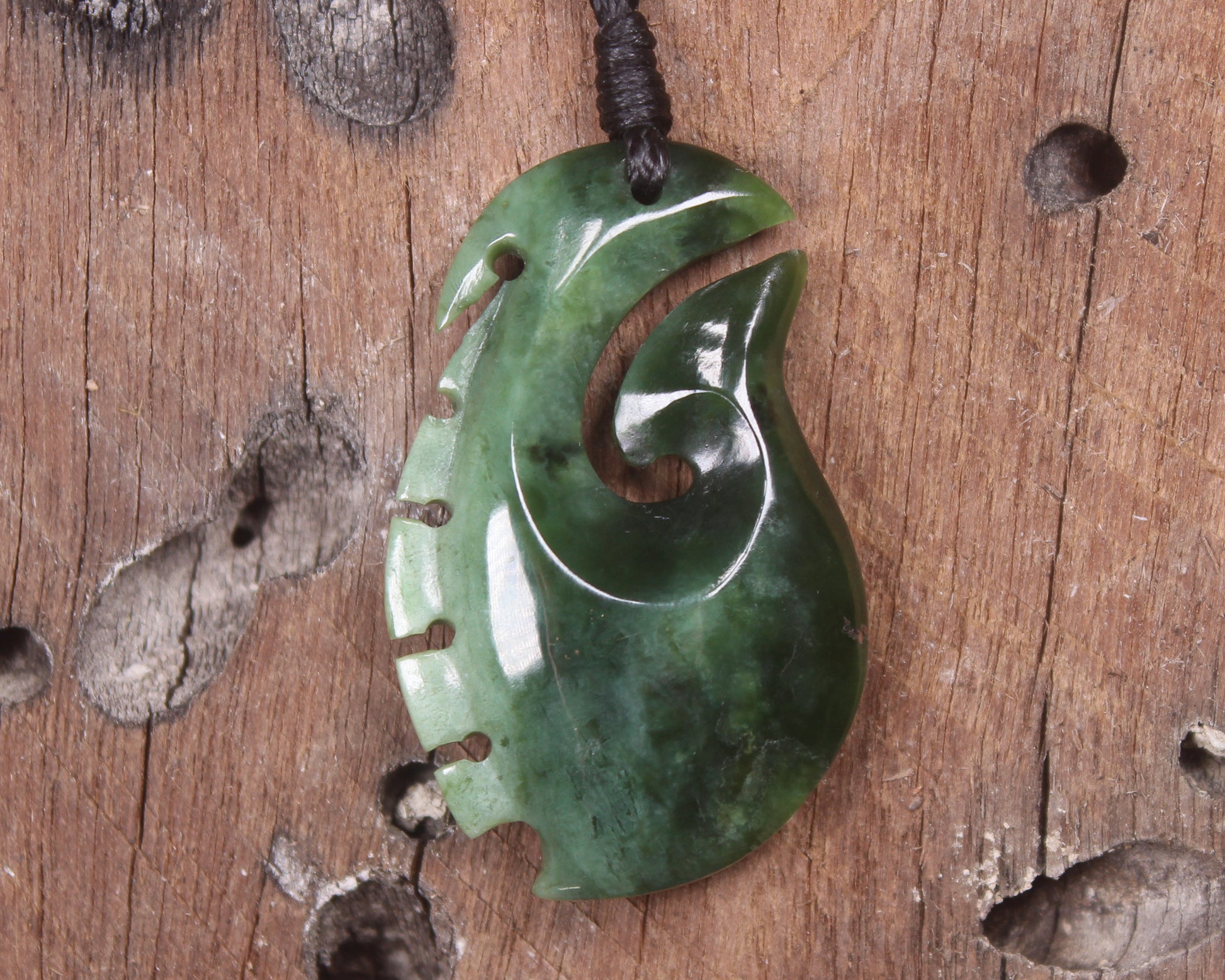 Hei Matau or Fish Hook carved from Kawakawa Pounamu - NZ Greenstone