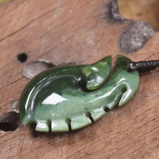 Hei Matau or Fish Hook carved from Kawakawa Pounamu - NZ Greenstone