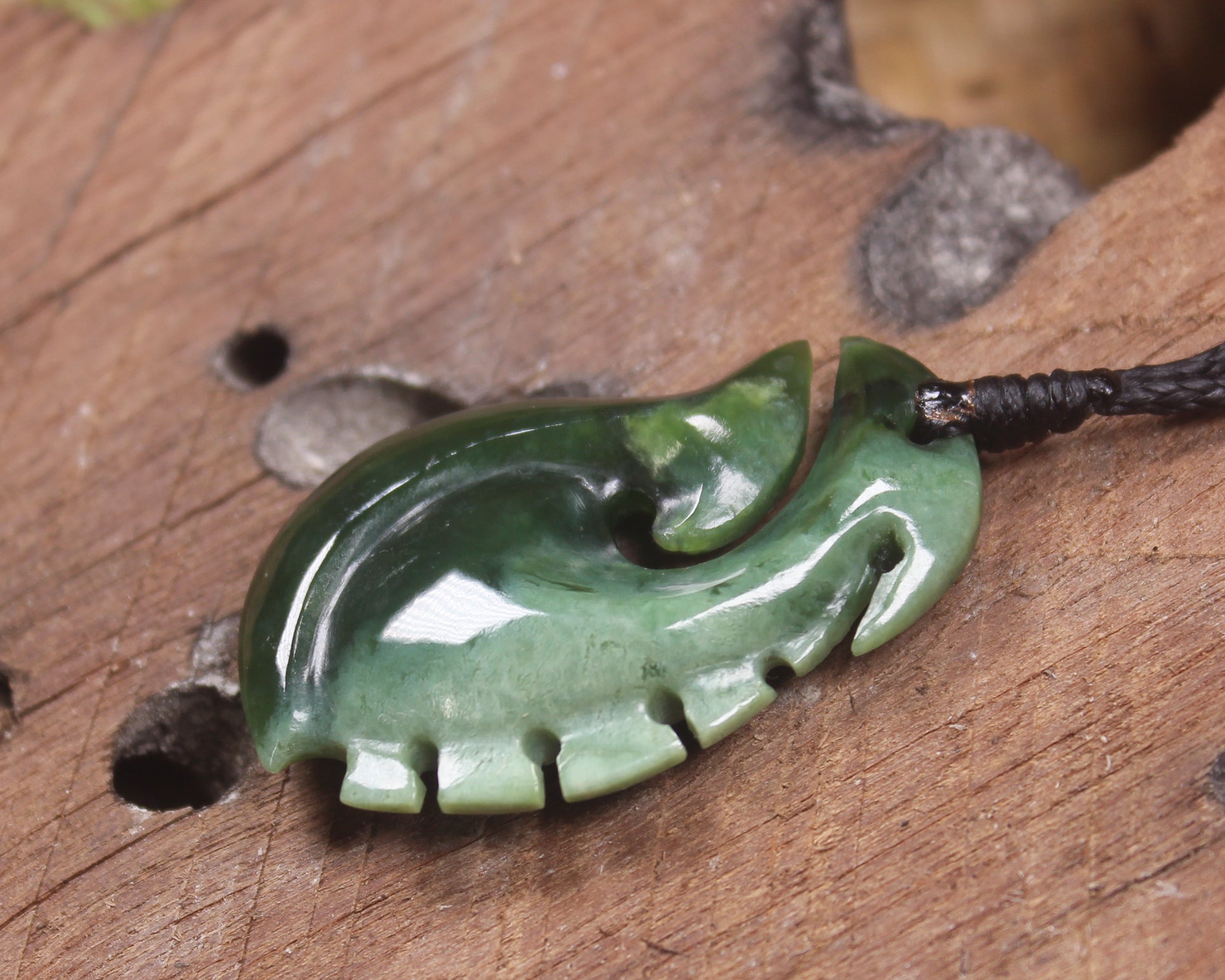 Hei Matau or Fish Hook carved from Kawakawa Pounamu - NZ Greenstone