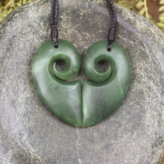 Koru Heart pendant carved from Hapopo Pounamu - NZ Greenstone