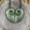 Koru Heart pendant carved from Hapopo Pounamu - NZ Greenstone