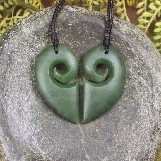 Koru Heart pendant carved from Hapopo Pounamu - NZ Greenstone