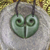 Koru Heart pendant carved from Hapopo Pounamu - NZ Greenstone