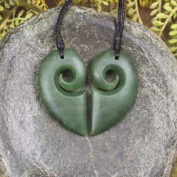 Koru Heart pendant carved from Hapopo Pounamu - NZ Greenstone
