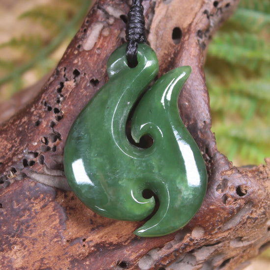 Hei Matau or Fish Hook carved from Hapopo Pounamu - NZ Greenstone
