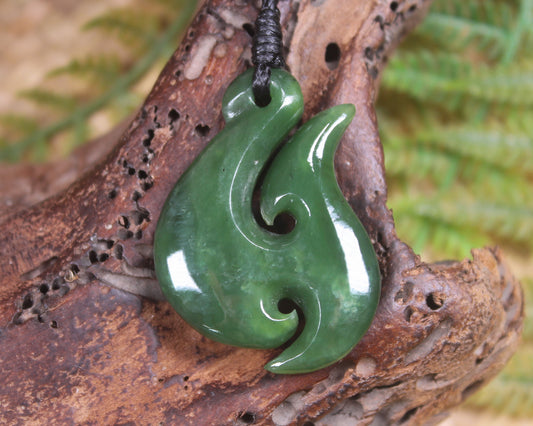 Hei Matau or Fish Hook carved from Hapopo Pounamu - NZ Greenstone