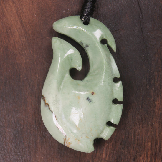 Hei Matau or Fish Hook carved from Kawakawa Pounamu - NZ Greenstone