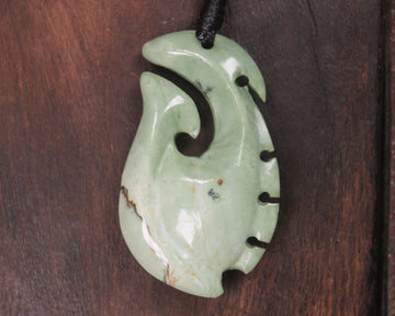 Hei Matau or Fish Hook carved from Kawakawa Pounamu - NZ Greenstone