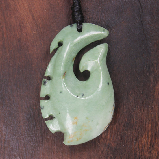 Hei Matau or Fish Hook carved from Kawakawa Pounamu - NZ Greenstone