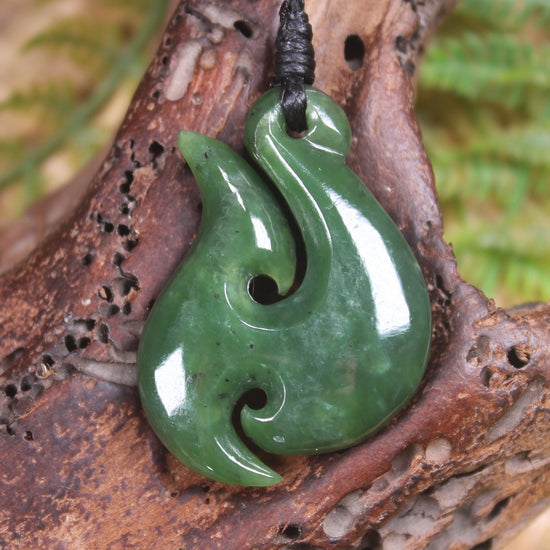 Hei Matau or Fish Hook carved from Hapopo Pounamu - NZ Greenstone