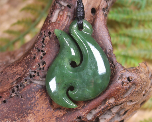 Hei Matau or Fish Hook carved from Hapopo Pounamu - NZ Greenstone