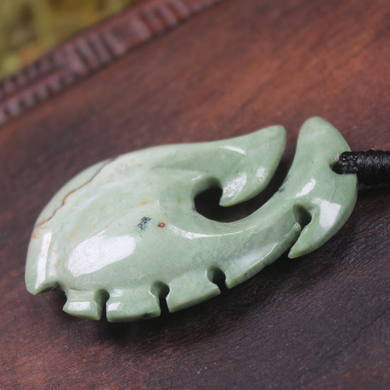 Hei Matau or Fish Hook carved from Kawakawa Pounamu - NZ Greenstone