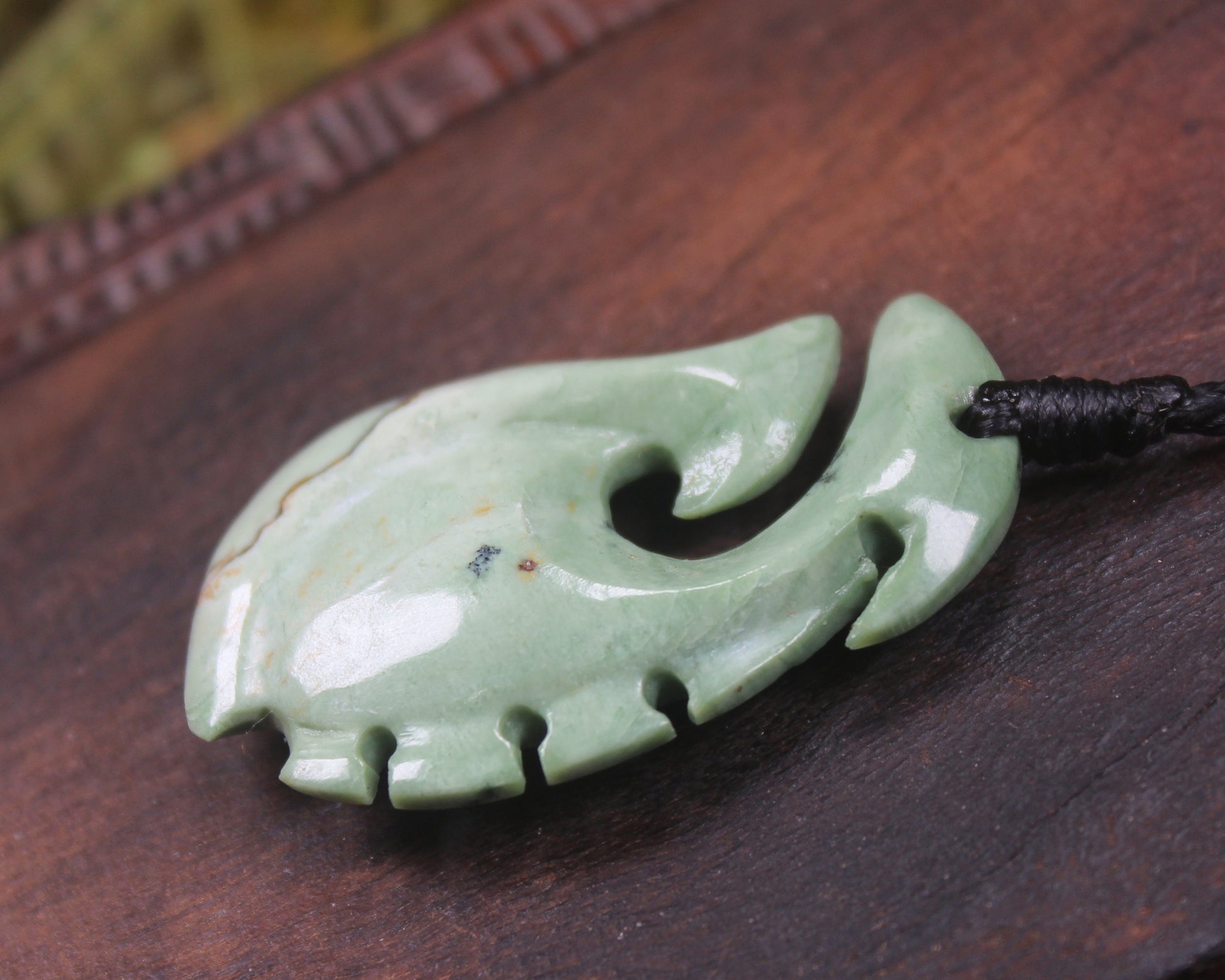 Hei Matau or Fish Hook carved from Kawakawa Pounamu - NZ Greenstone