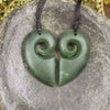 Koru Heart pendant carved from Hapopo Pounamu - NZ Greenstone