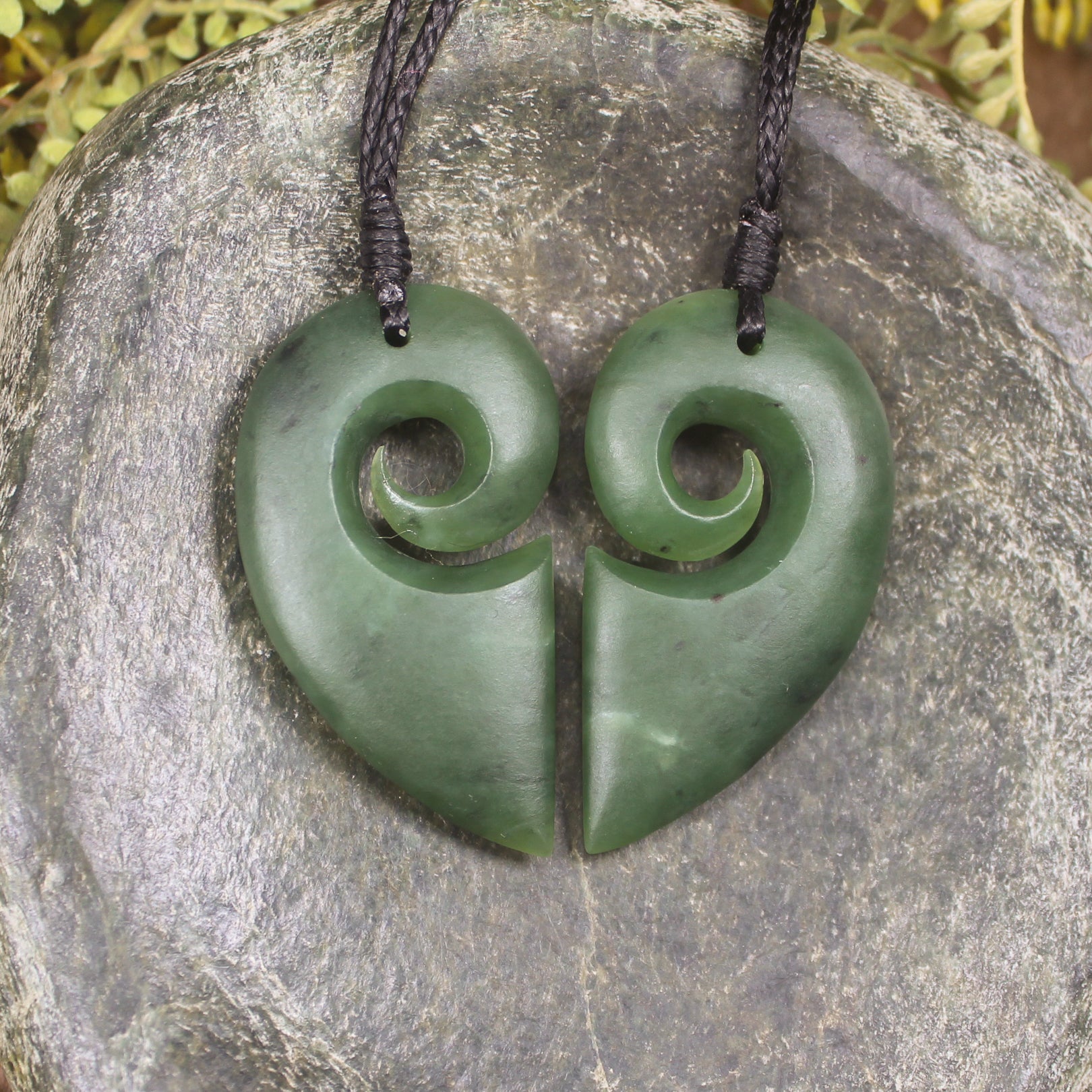 Koru Heart pendant carved from Hapopo Pounamu - NZ Greenstone