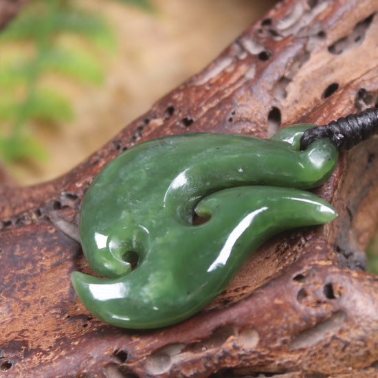 Hei Matau or Fish Hook carved from Hapopo Pounamu - NZ Greenstone