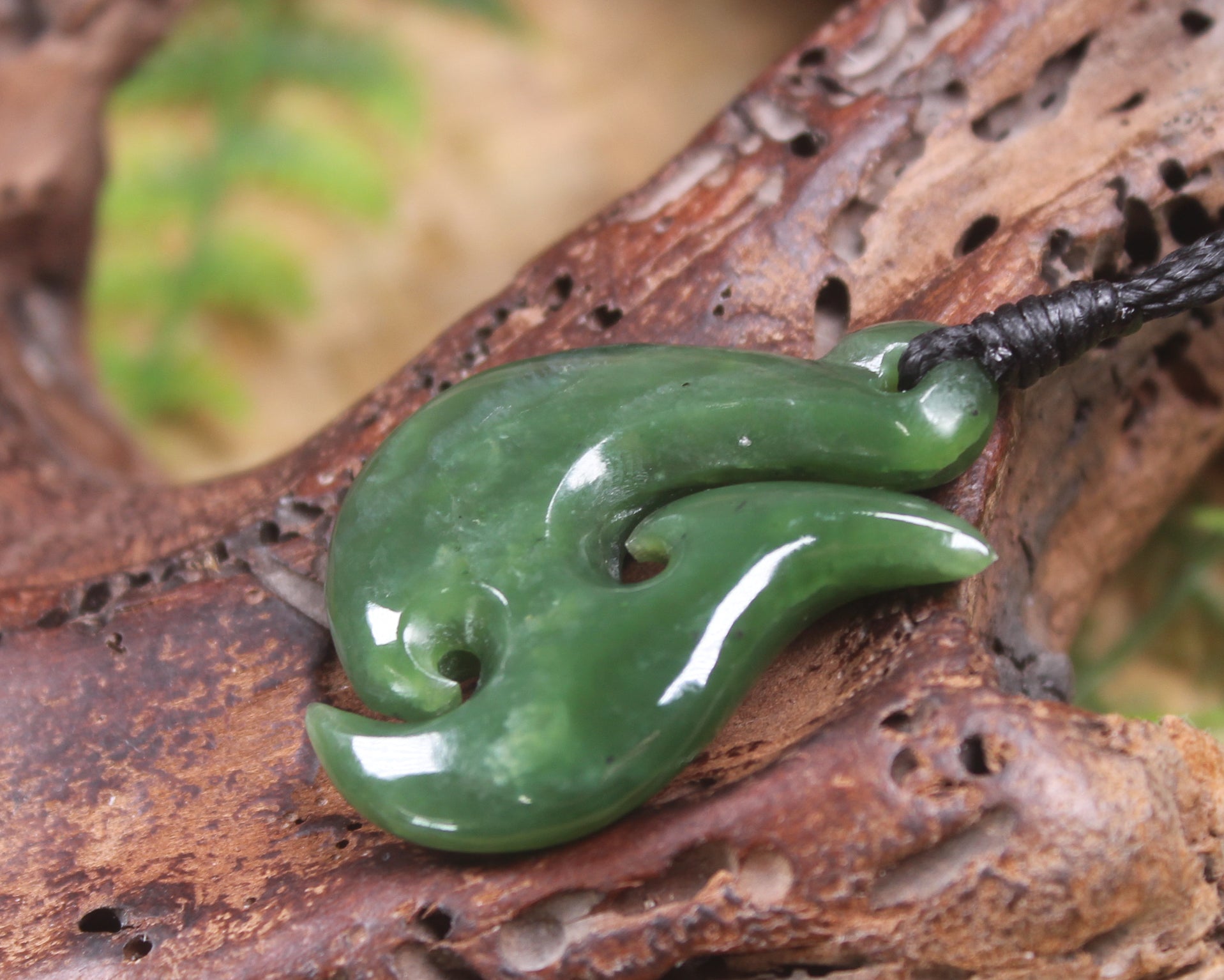 Hei Matau or Fish Hook carved from Hapopo Pounamu - NZ Greenstone