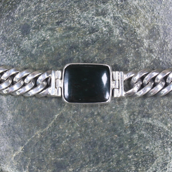 Kawakawa Pounamu Sterling Silver chain bracelet - NZ Greenstone