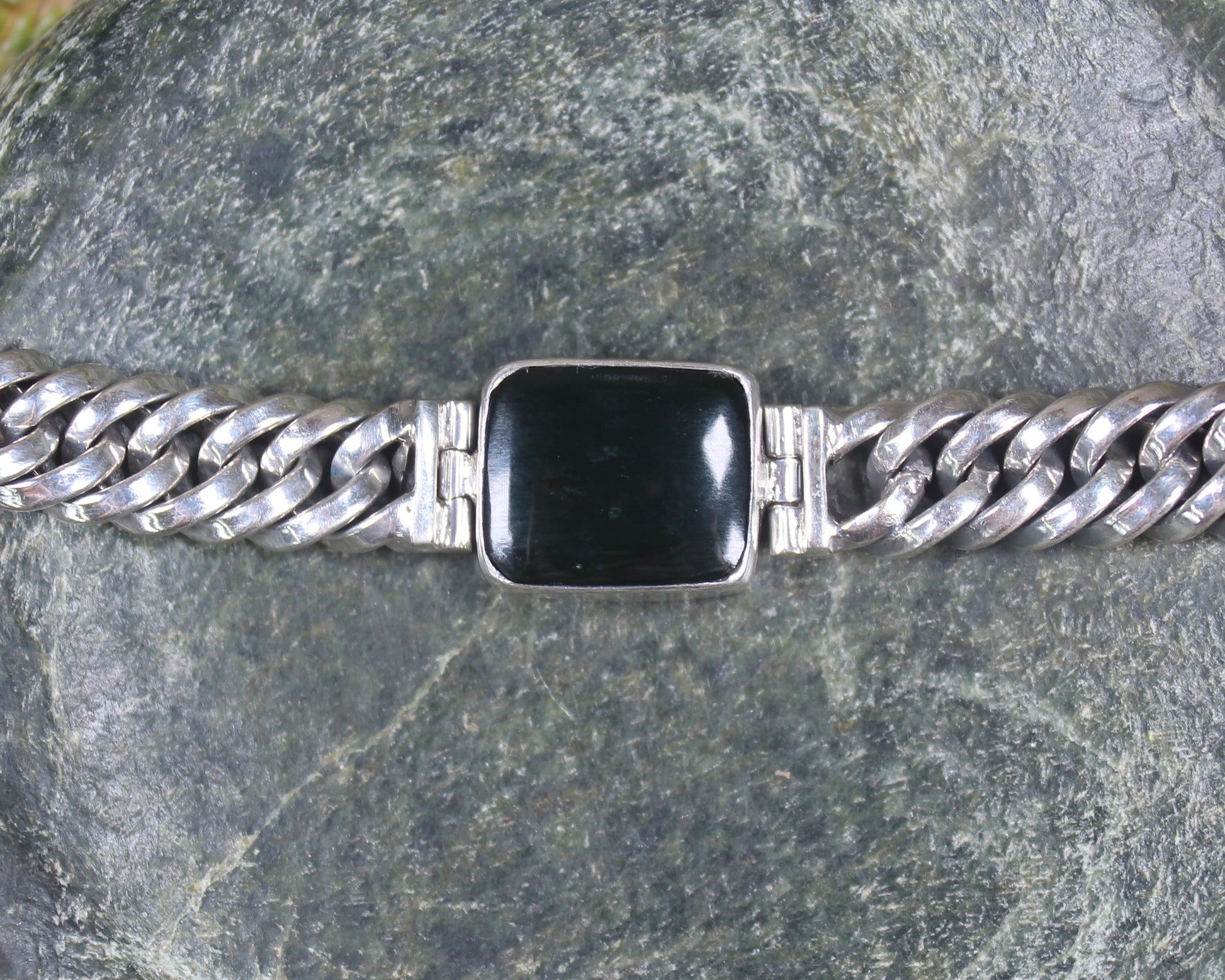 Kawakawa Pounamu Sterling Silver chain bracelet - NZ Greenstone