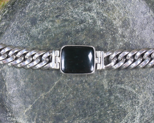 Kawakawa Pounamu Sterling Silver chain bracelet - NZ Greenstone