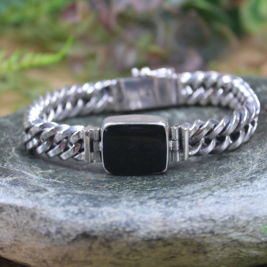 Kawakawa Pounamu Sterling Silver chain bracelet - NZ Greenstone