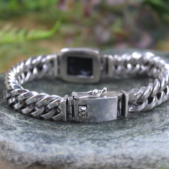 Kawakawa Pounamu Sterling Silver chain bracelet - NZ Greenstone
