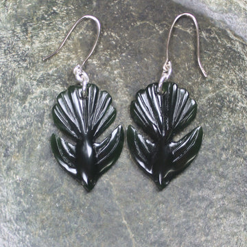 Pīwakawaka or Fantail Bird Earrings carved from Kawakawa Pounamu - NZ Greenstone