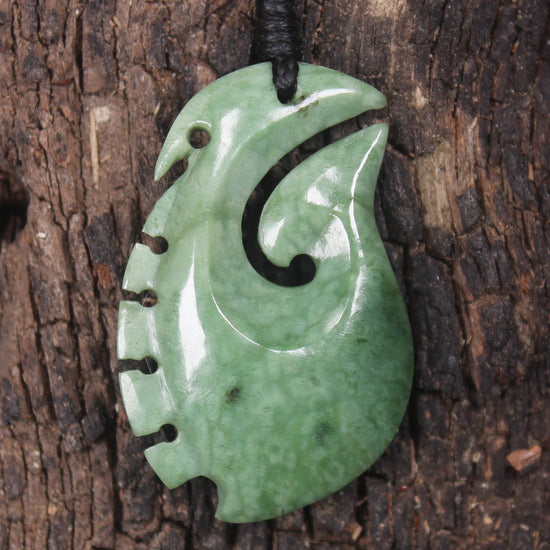 Hei Matau or Fish Hook carved from Kawakawa Pounamu - NZ Greenstone