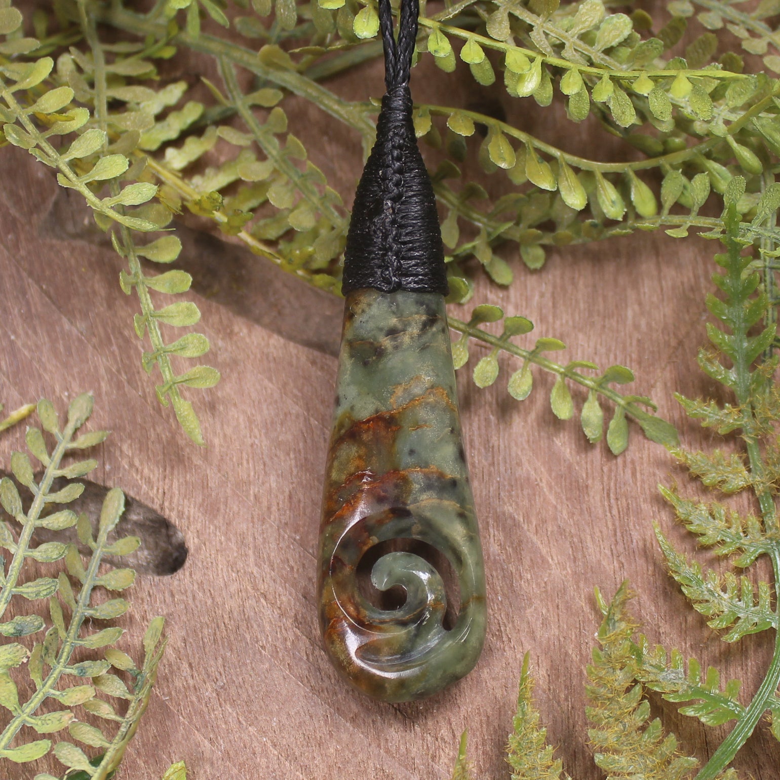 Roimata or Teardop with Koru carved from Totoweka Pounamu - NZ Greenstone