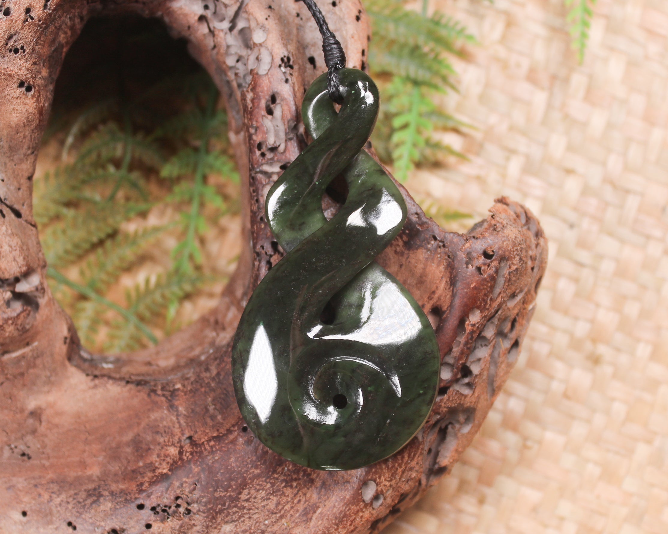 Koru Twist carved from Rimu Pounamu - NZ Greenstone
