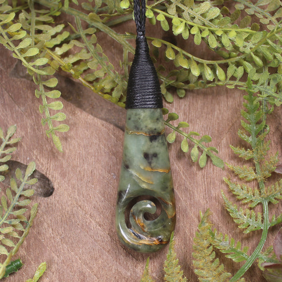 Roimata or Teardop with Koru carved from Totoweka Pounamu - NZ Greenstone