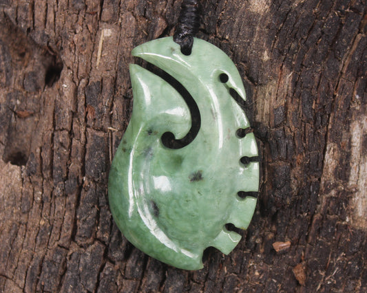 Hei Matau or Fish Hook carved from Kawakawa Pounamu - NZ Greenstone