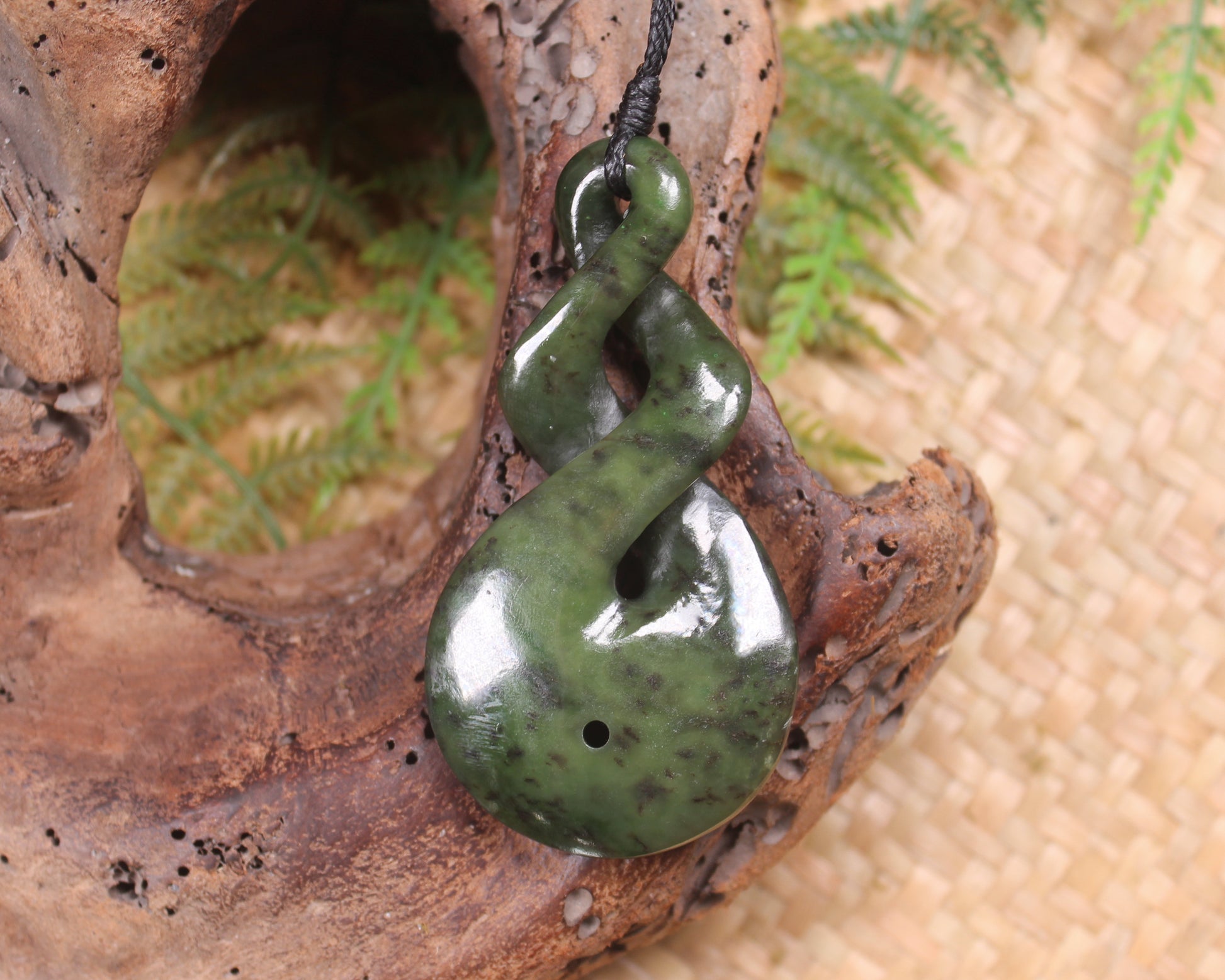 Koru Twist carved from Rimu Pounamu - NZ Greenstone