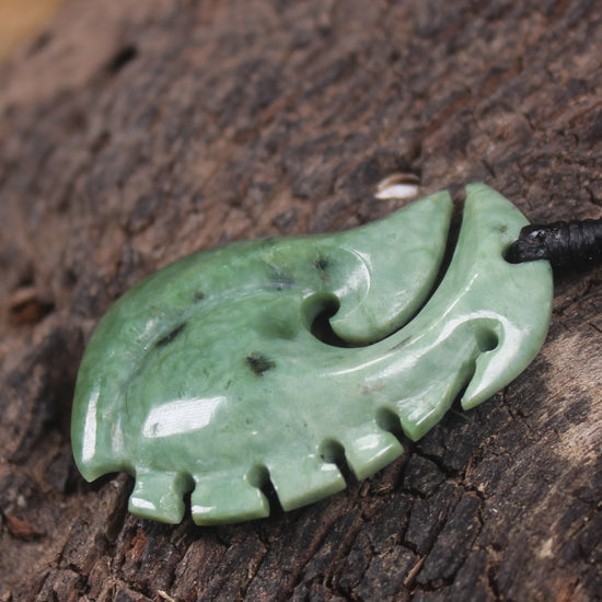 Hei Matau or Fish Hook carved from Kawakawa Pounamu - NZ Greenstone